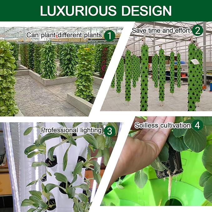 Tower Garden Growing System Hydroponics Tower Growing System Kit Soilless Cultivation Hydroponic Growing Kits for Indoor/Outdoor Herbs(White125cm/50)
