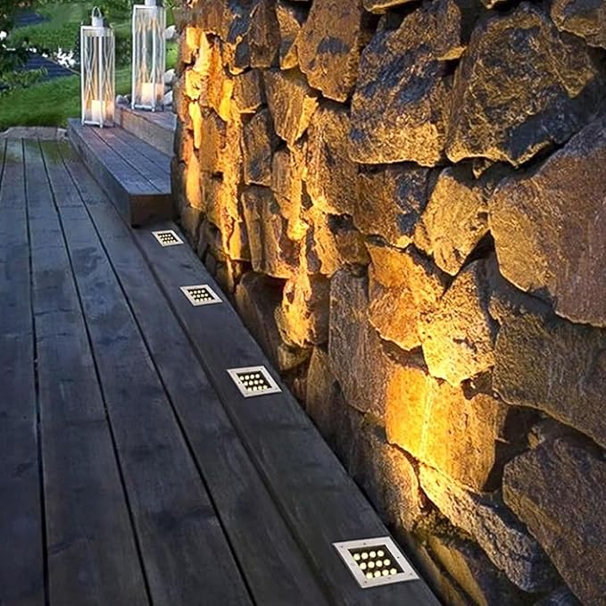 Outdoor LED Landscape Lamp Recessed Buried Lights IP67 Waterproof Square Garden LED Spotlight 12V Low Pressure Stainless Steel LED Well Light For Lawn Deck Driveway Villa Illuminate(Warm white24