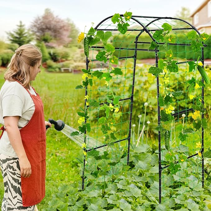 Garden Arch Cucumber Trellis for Climbing Plants Outdoor 6.7ft Tall Archway Arbor Plant Support Grape Vine Tomato Pea Bean Trellis for Raised Bed Backyard Black