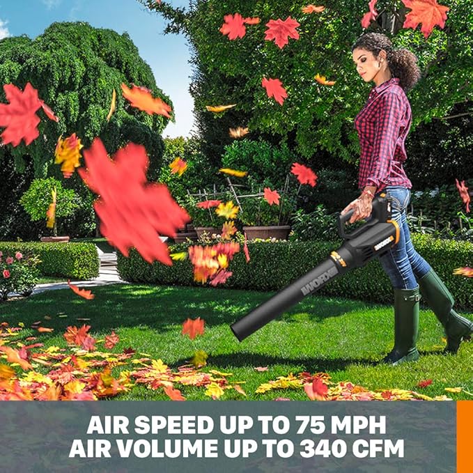 WORX Cordless Leaf Blower Electric Blower with Turbine Fan Blowers for Lawn Care with 2 Speed Control Battery &amp Charger Not Included WG547.9