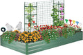 ONCEMORE Galvanized Raised Garden Bed for Vegetables Flowers Herbs Metal Raised Garden Bed Kit with 2 PCS Tomato Cage Gloves Trellis Netting Plant Labels Plant Ties Green 6×3×1FT