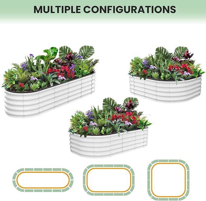 Raised Garden Bed8x2x1ft Large Outdoor Planter Boxes Kit with Galvanized Steel Open-Ended Base Design Elevated Planter for Outdoor Plants Durable Raised Bed for GardeningWhite