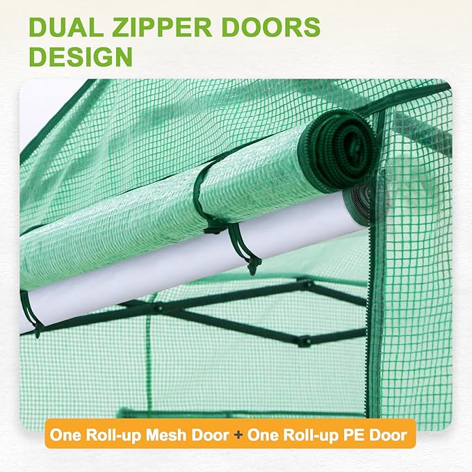 EAGLE PEAK 8x6 Portable Walk in Greenhouse Pop Up Indoor Outdoor Greenhouse Green House Kit with Zippered Roll-Up Doors and Windows + Mesh Lined Door PE Cover Clear/Green