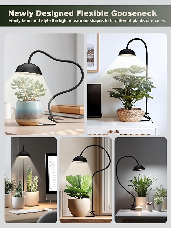 GLOWRIUM Smart Grow Lights for Indoor Plants10W Full Spectrum Plant Lights with Bluetooth App Control 360° Flexible Gooseneck Grow Lamp Auto Timer 3/9/12Hrs 10 Brightness for Small Plants Black