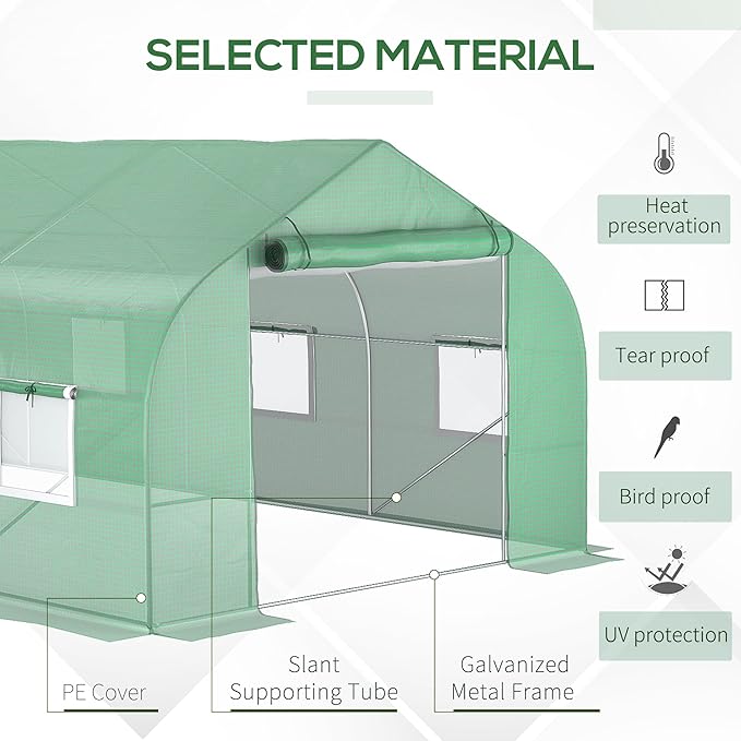 Outsunny 20' x 10' x 7' Walk-in Greenhouse Tunnel Green House with Zippered Mesh Door and 6 Mesh Windows Gardening Plant Hot House with Galvanized Steel Frame Green