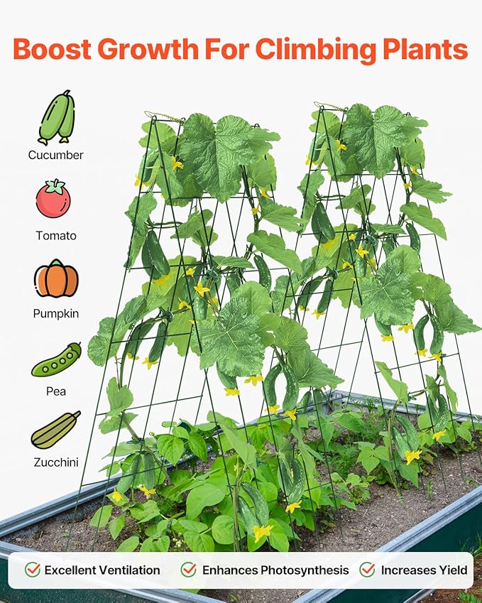 VEVOR Cucumber Trellis for Climbing Plants39 H x 32 W Foldable Cucumber Trellis Set with Twist Ties Metal Garden Trellis for Raised Bed Outdoor Plant Grow Support for Tomato Vegetable(2 Pack)