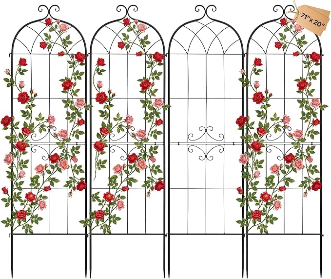 VEVOR Garden Trellis 71 x 20 inch Rose Trellis 4 Packs Garden Flower Rose Trellises with Powder-Coated Finish &amp Convenient Locking Design Plant Support Trellises for Flowers Vegetables Roses