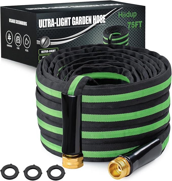 75FT Lightweight Super Flexible Garden Hose - Kink-Free Non-Expanding Easy Storage for Yard Lawn Outdoor Use (Black-Green)