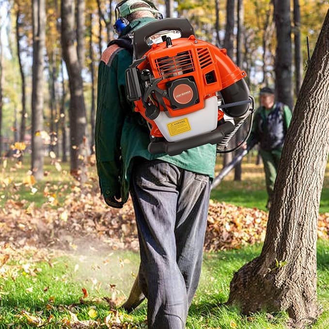 Gas Leaf Blower Backpack Leaf Blower 52CC 2 Stroke 550 CFM Backpack Blowers Gas Powered Gas Powered Leaf Blower Gas Blowers for Lawn Care Yard Road Cleaning (Red-Orange)