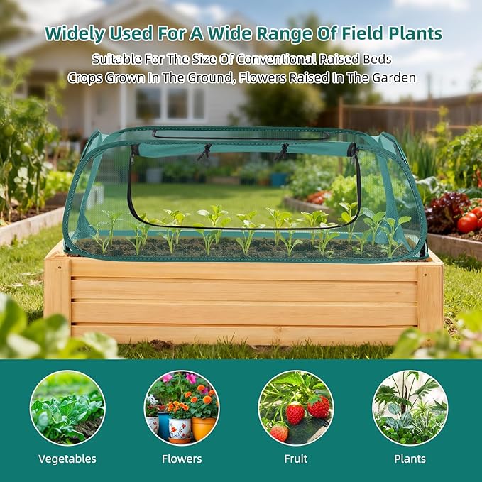 Pop-Up Mesh Garden Cover for Raised Beds – 2-Pack Outdoor Plant Cage with 30% Sun Shade &amp Insect Protection Zip Window Foldable Crop Tent for Seedlings Wildlife Includes 8 Stakes