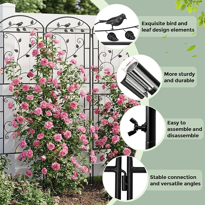 Garden Trellis for Climbing Plants 4 Pack 71x20 in Metal Lattice Panel with Black Coating Tall Climbing Support for Rose Vines Clematis Flowers Vegetables Fruits - Plant Trellis Outdoor