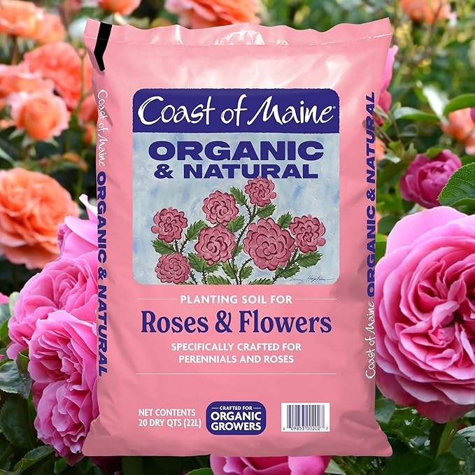 Coast of Maine Organic &amp Natural Planting Soil for Roses &amp Flowers - Premium Garden Soil w/Composted Manure Sphagnum Peat Moss for Multi Use In Ground &amp Containers - Enhanced Drainage (20