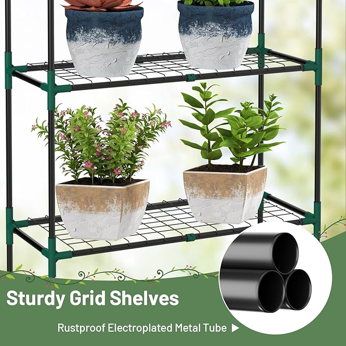 Happygrill Walk-in Greenhouse Potable Greenhouse with Roll-up &amp Zippered Door PE Cover 4 Tier 8 Mesh Shelves for Plants Herb and Flower Greenhouses for Outdoors Patio Lawn Yard 56 x 28x