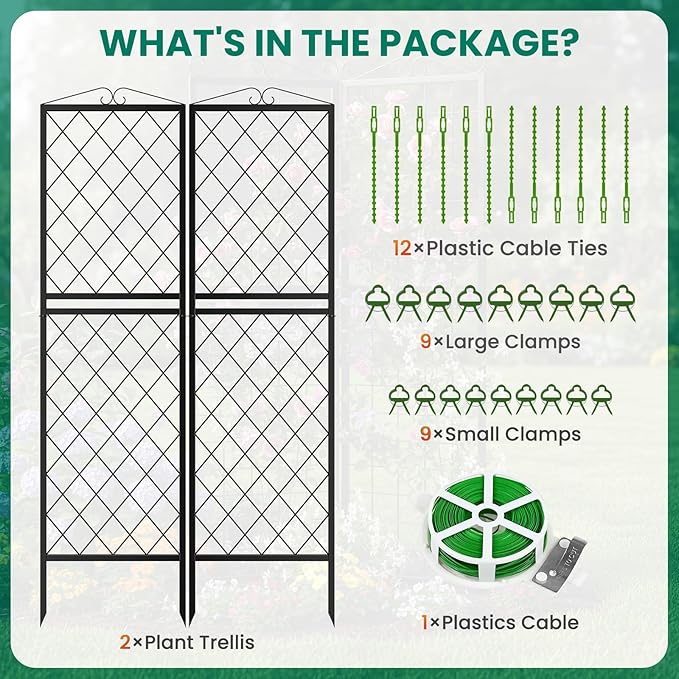 DoCred 2 Pack Garden Trellis for Climbing Plants 71 Inch Metal Plant Trellis for Plant Support Large Decorative Outdoor Trellis for Climbing Vegetable Flower Rose Vine Cucumber Black Rhombus Grid