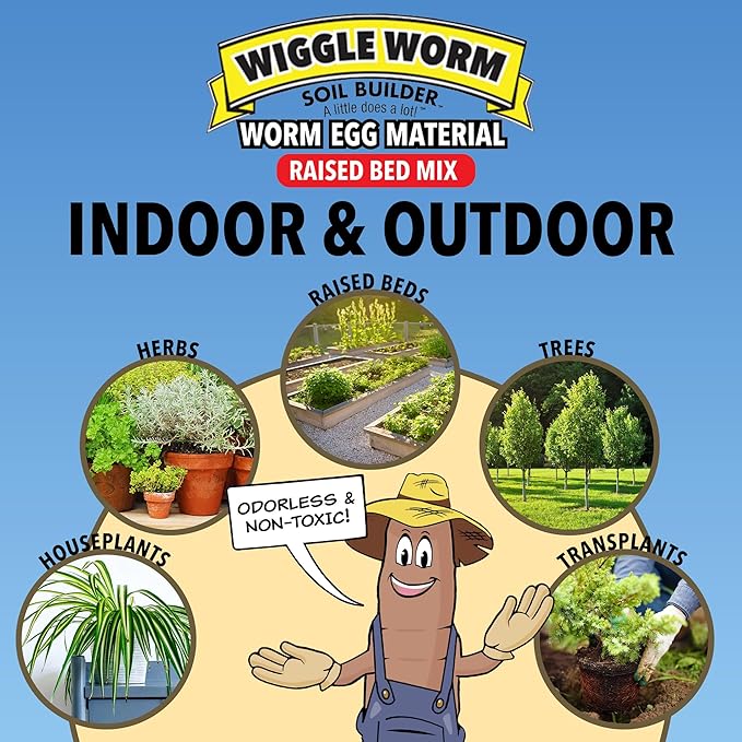 Raised Bed Mix 40lbs Pack of 3 - Organic Soil and Fertilizer for Container Gardening - Worm Egg Material Mixed with Odor Free Pure Worm Castings