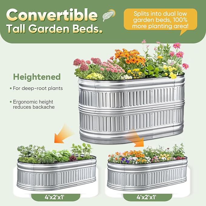 KING BIRD Raised Garden Bed Kit 2025 Upgraded Modular DIY Galvanized Planter Garden Box Outdoor for Gardening Vegetables Flowers Elegant Roman Column Design 47x24x24 in Silver