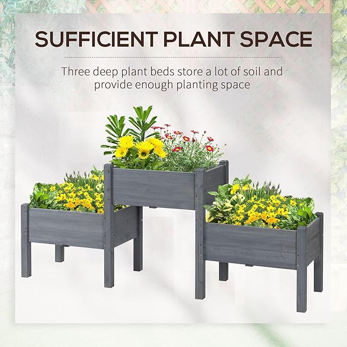 73x18x32 3Tier Raised Wood Garden Planter Durable Finish All-Season Durability Freestanding Grey Heavy-Duty Structure Weather-Resistant