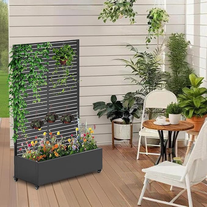 Planter Raised Beds 70.87x47.24x15.75inch Privacy Screen Planter Box with Trellis &amp Wheels Privacy Screen Planter Box On Wheels Drainage Hole for Climbing Vines Flowers Vegetables Decor