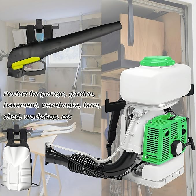 2PCS Backpack Blower Sprayer Rack Wall Mounted Heavy Duty Steel Backpack Leaf Blower Garden Sprayer Hanger Small Chainsaw Lawn Mower Holder for Garage Trailer Indoor Storage Organization