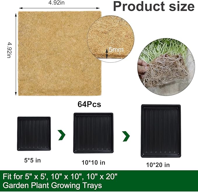64PCS Microgreens Kit 5 X 5 Hydroponic Sprouting Pads Microgreen Grow Mat Indoor Organic Production for Microgreen Starter Tray Wheatgrass Sprouts