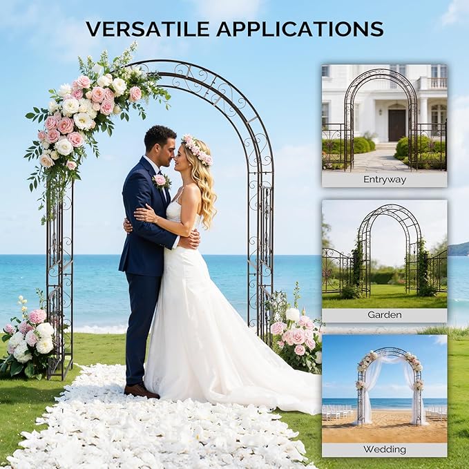 Outvita Garden Arch Arbor Heavy Duty Metal Arbour Archway Decorative Frame Stand Trellis for Wedding Ceremony Party Plant Climbing Rose Vines Lawn Courtyard Patio Bronze