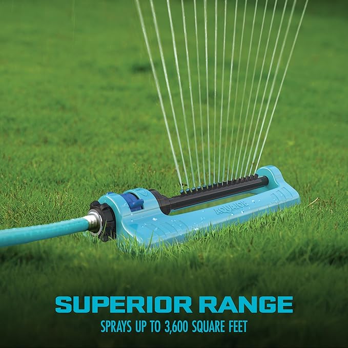 Aqua Joe SJI-OMS16 Indestructible Oscillating Sprinkler with Adjustable Spray and Metal Base 3600 Sq. Ft. Coverage Max 70-Foot Distance and 37.8-Foot Width