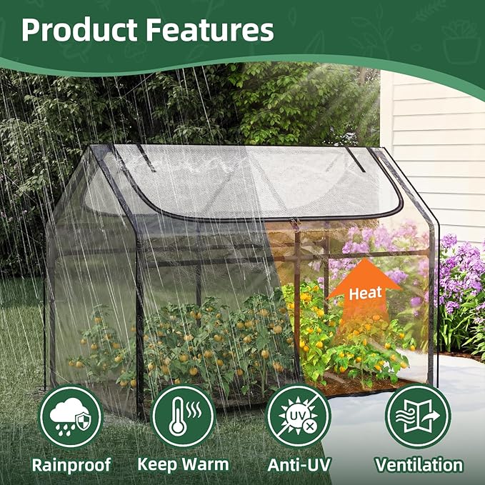Superlele Mini Greenhouse for Outdoor 48x24x36In Portable Greenhouse with 2 Large Zipper Doors Transparent PVC Cover for Plant Protection and Winter Gardening Reinforced Frame