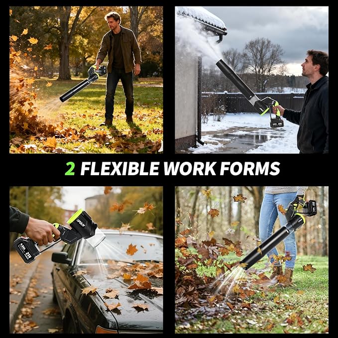 Leaf Blower Cordless 2in1 Electric Cordless Leaf Blower w/ 2 Batteries &amp Charger 4 Wind Speed 2 Handheld Modes 4.0/5.0AH Battery Lightweight Blowers for Patio Cleaning Lawn Yard Garage