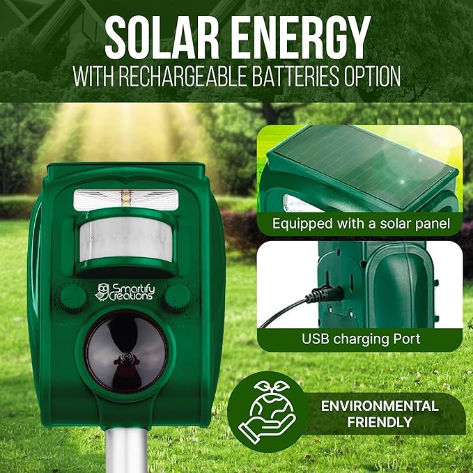New 2025 Solar Deer Repellent Device Outdoor – Solar Animal Repeller for Outside – Rainproof Solar Rodent Repellent – Outdoor Animal Deterrent for Deers Cats Dogs Mice Birds