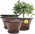 Quarut 12 Inch Pots for Plants4 Pack Large Flower Pots with Drainage Hole &amp SaucerModern Planters for Indoor Outdoor PlantsDecorative Resin Garden Pots Brown