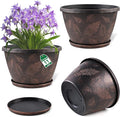 11 inch Plant Pot 3 Pack Large Pots for Plants Flower Pots with Drainage Hole &amp Saucer Modern Planters for Indoor Outdoor Plants Decorative Plastic Garden Pots (Copper)
