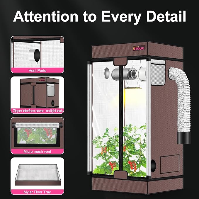 ATOUR Small Grow Tent 24x16x24'' High Reflective Mylar 1680D Hydroponic Grow Tents Waterproof Grow Tent with Double Cleart Observation Door and Floor Tray for Indoor Plant Growing