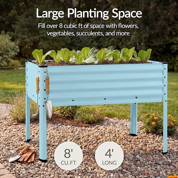 Best Choice Products 48x24x30in Galvanized Raised Garden Bed Metal Elevated Planter Box Vegetable Garden for Backyard Patio Balcony - Mist Blue