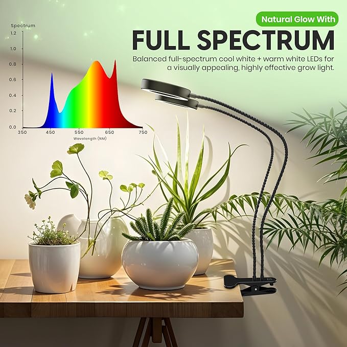 OSANI 24 Gooseneck Long Arm Grow Light 48 Wide Coverage 6000K Full Spectrum LED Grow Lights for Indoor Plants with Red Blue LEDs 10-Level Dimmable Auto Timer USB &amp Adapter Grow Lights Indo