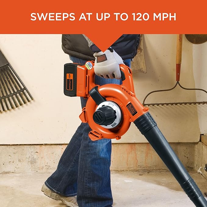 BLACK+DECKER Leaf Blower Cordless Leaf Vacuum and Mulcher Combo Kit Battery and Charger Included 40V 120 mph Air Speed 6-Speed Dial Built-in Scraper with Collection Bag (LSWV36)