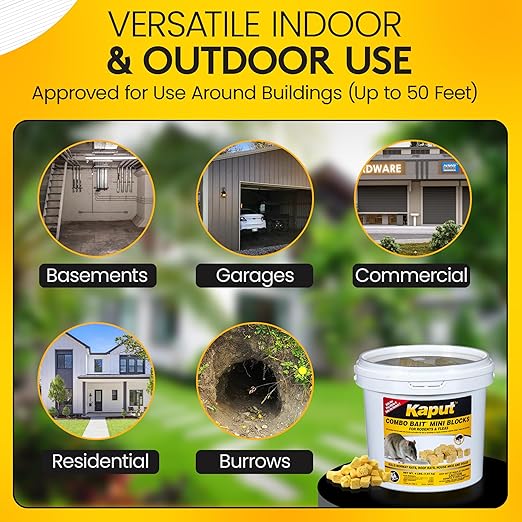 Kaput Combo Bait Mini Blocks Rodent Bait for Mice &amp Rats Warfarin Vole Killer for Indoor/Perimeter Use Kills Rodents with Consistent Feeding - Ideal for Homes Farms &amp Transport Areas (18 l