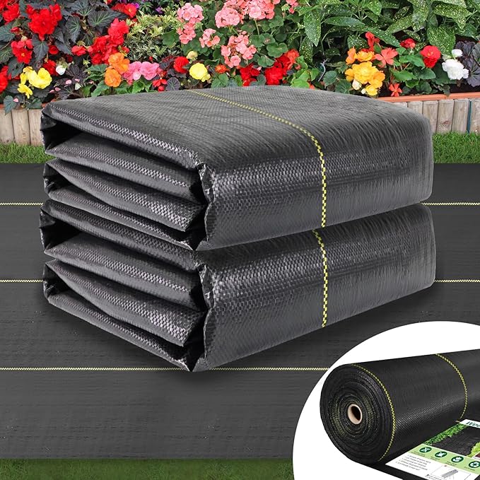 Shade&ampBeyond 8ftx300ft Weed Barrier Fabric 3.5oz Heavy Duty Permeable Landscape Fabric Woven UV Resistant Ground Cover with Staples for Gardens/Yards/Landscaping