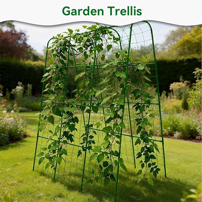 Cucumber Trellis - 62.4*50 Cucumber Trellis for Raised Bed with Plastic-Coated Steel Pipe U-Shape Garden Trellis for Climbing Plants Garden Trellis for Cucumbers Beans(Green)