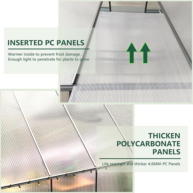 Green House for Outside Greenhouse for Outdoor Walk-in Garden Greenhouses Heavy Duty Polycarbonate Greenhouse Backyard Green Houses (6x12)