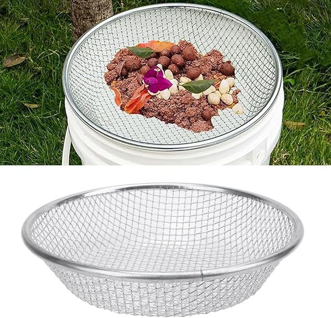 Gardening Strainer Stainless Steel Gardening Strainer Sand Sifter Stable Soil Sifter 50Kg High Load Bearing Efficient Sifting Metal Sand Filter with Anti Slip Gloves for Garden