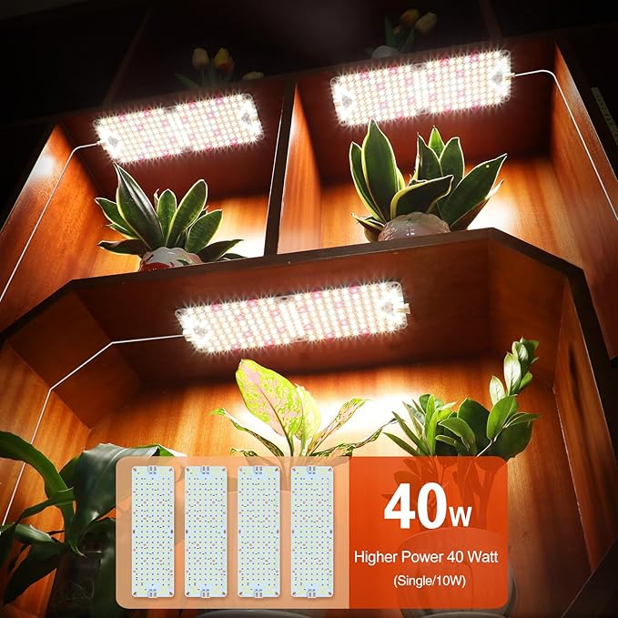 4Panel Grow Lights for Indoor Plants Seed Starting Veg Pot Plants Bonsai with Timer 4/8/12/16/20H Ultra-Thin Under Cabinet &amp Shelf Full Spectrum LED Plant Growing Lamps Multi-Panels Free Con