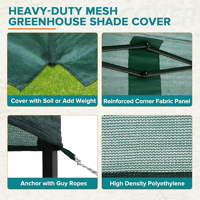EAGLE PEAK Replacement Mesh Cover for 12x8 Portable Walk-in Pop up Greenhouse Front and Rear Zippered Entry Doors (Frame Not Included) Green