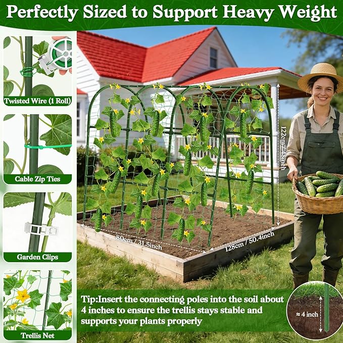 Cucumber Trellis for Raised Bed Garden Arch Trellis for Climbing Plants Outdoor Metal Garden Trellis for Spring Vegetables Cucumber Trellis for Tomato Bean Pea Grape Plant