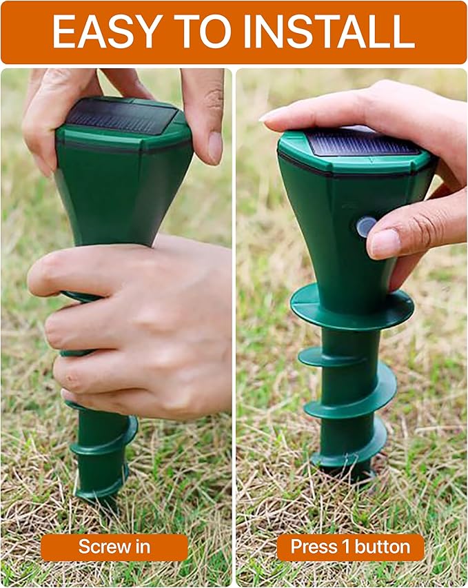 Solar Pest Repeller Stakes (4 Pack) – Outdoor Garden and Lawn Ground Stakes Rodent Deterrent for Moles Gophers Snakes and Burrowing Pests