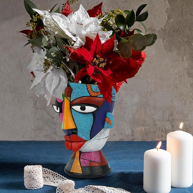 Abstract Face Planters Pots Head 7.8 Inch with Drainage - Decorative Plant Pots Retro Rainbow Design Cute Unique Planter for Succulents/Snake Plants/Cactus Indoor &amp Outdoor