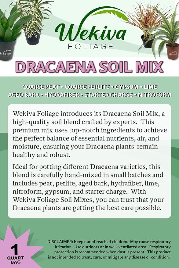 Dracaena Growing Soil Mix – 5 Quarts - Custom Soil Blend – Potting Mix for Dracaena Plants – Specially Developed by and for Professional Nursery Growers - Nutrient-Rich Formula