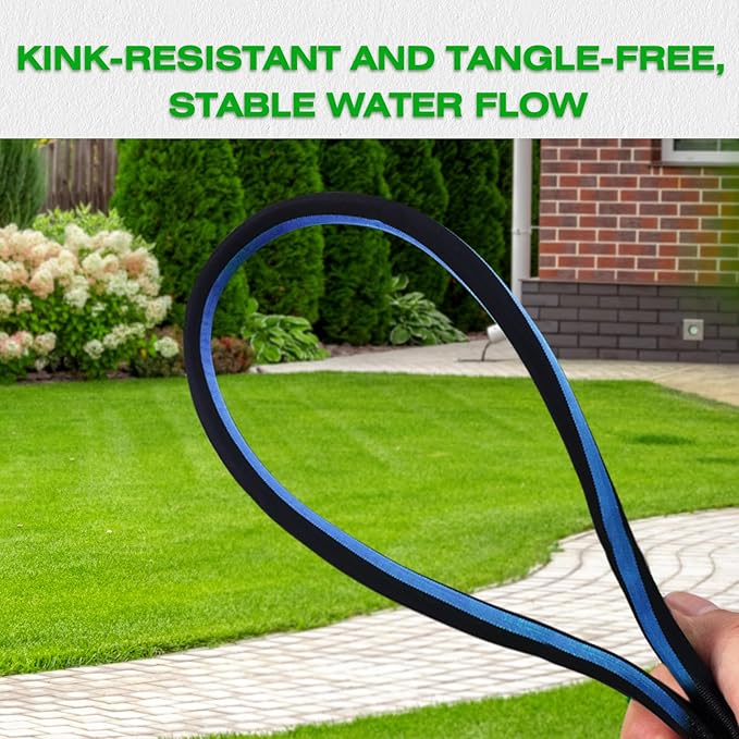 Ultra Lightweight 25FT Garden Hose - Heavy-Duty Kink-Free Flexible Hose Non-Expanding Design with Aluminum Brass Fittings Crush-Proof for Yard/Lawn/Outdoor Use(black-blue 25 FT)
