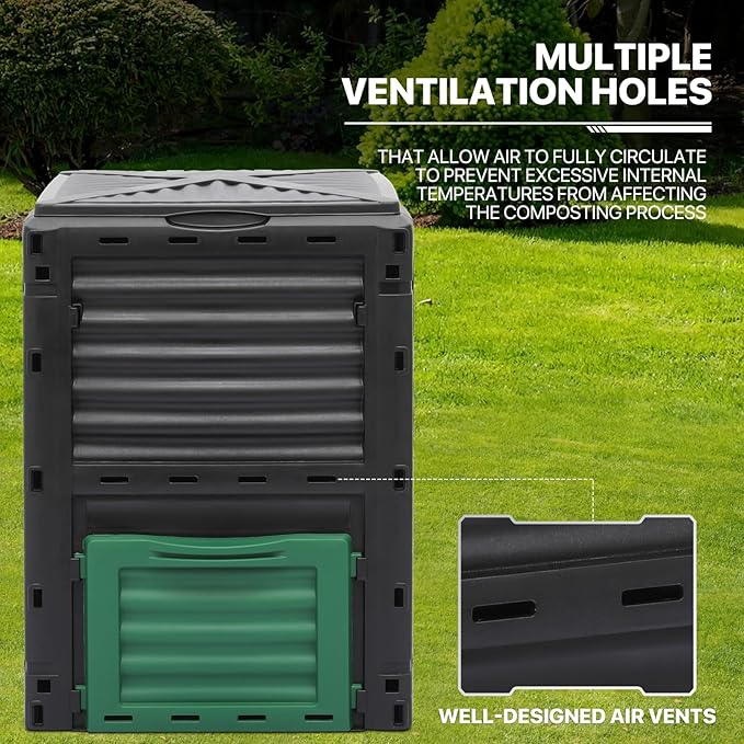MoNiBloom 80 Gallon Large Compost Bin BPA Free Outdoor Composting Tumblers for Garden Patio All-Season Fast Working Rotating Chamber Composters for Garden Patio w/Sliding Door