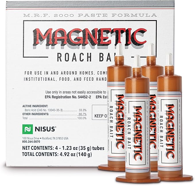 Nisus Magnetic Roach Bait Paste Formula Boric Acid Cockroach Control Long-Lasting Food Grade Ingredients 140 Grams