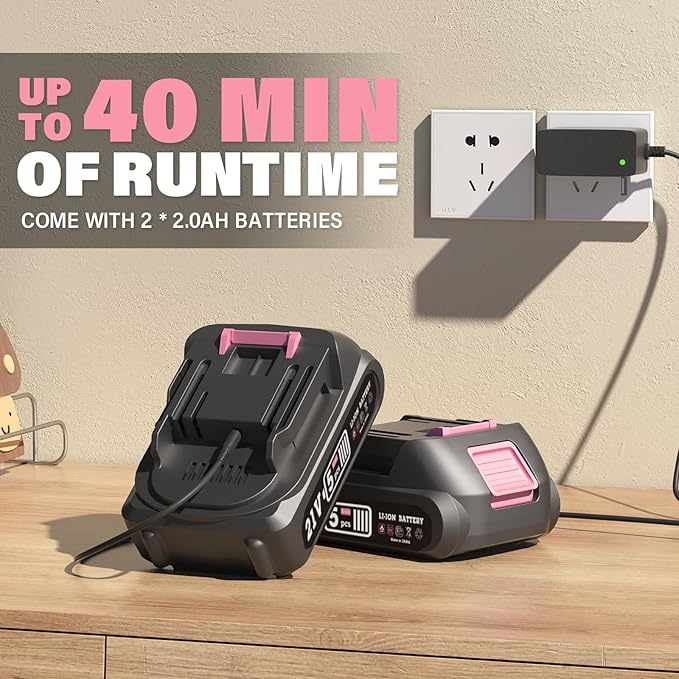 SOYUS Leaf Blower 20V Leaf Blower Cordless with 2x2.0Ah Battery and Charger 150 MPH Electric Leaf Blowers with Two-Speed Mode Blowers for Lawn Care Debris Dust Cleaning（Pink）